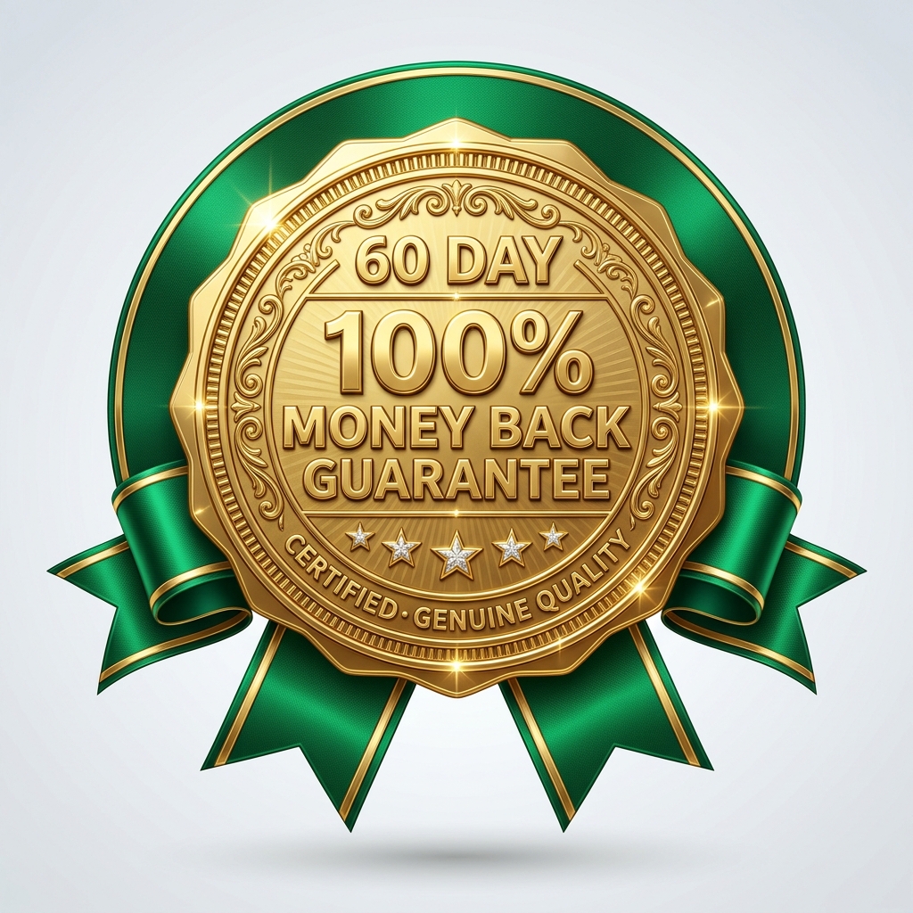 60 Day 100% Money Back Guarantee Official Seal